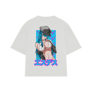 Playera streetwear premium de anime y gaming ExtraLife MX, corte boxy oversized drop shoulder heavyweight en color Deep Black y Off-White, moda urbana mexicana de culto.