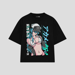 Playera streetwear premium de anime y gaming ExtraLife MX, corte boxy oversized drop shoulder heavyweight en color Deep Black y Off-White, moda urbana mexicana de culto.