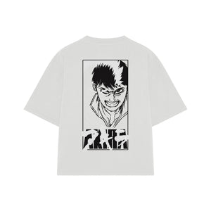Playera streetwear premium de anime y gaming ExtraLife MX, corte boxy oversized drop shoulder heavyweight en color Deep Black y Off-White, moda urbana mexicana de culto.