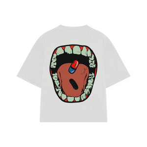 Playera streetwear premium de anime y gaming ExtraLife MX, corte boxy oversized drop shoulder heavyweight en color Deep Black y Off-White, moda urbana mexicana de culto.