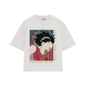 Playera streetwear premium de anime y gaming ExtraLife MX, corte boxy oversized drop shoulder heavyweight en color Deep Black y Off-White, moda urbana mexicana de culto.