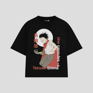 Playera streetwear premium de anime y gaming ExtraLife MX, corte boxy oversized drop shoulder heavyweight en color Deep Black y Off-White, moda urbana mexicana de culto.
