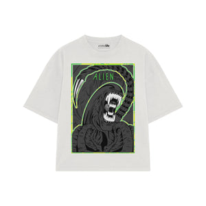 Playera streetwear premium de anime y gaming ExtraLife MX, corte boxy oversized drop shoulder heavyweight en color Deep Black y Off-White, moda urbana mexicana de culto.