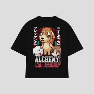 Playera streetwear premium de anime y gaming ExtraLife MX, corte boxy oversized drop shoulder heavyweight en color Deep Black y Off-White, moda urbana mexicana de culto.