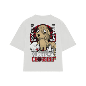Playera streetwear premium de anime y gaming ExtraLife MX, corte boxy oversized drop shoulder heavyweight en color Deep Black y Off-White, moda urbana mexicana de culto.