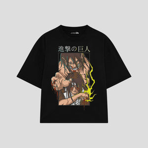 Playera streetwear premium de anime y gaming ExtraLife MX, corte boxy oversized drop shoulder heavyweight en color Deep Black y Off-White, moda urbana mexicana de culto.