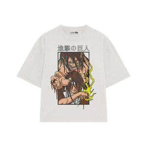Playera streetwear premium de anime y gaming ExtraLife MX, corte boxy oversized drop shoulder heavyweight en color Deep Black y Off-White, moda urbana mexicana de culto.