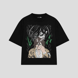 Playera streetwear premium de anime y gaming ExtraLife MX, corte boxy oversized drop shoulder heavyweight en color Deep Black y Off-White, moda urbana mexicana de culto.