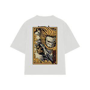Playera streetwear premium de anime y gaming ExtraLife MX, corte boxy oversized drop shoulder heavyweight en color Deep Black y Off-White, moda urbana mexicana de culto.