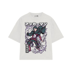 Playera streetwear premium de anime y gaming ExtraLife MX, corte boxy oversized drop shoulder heavyweight en color Deep Black y Off-White, moda urbana mexicana de culto.