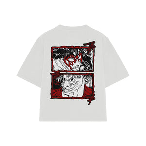 Playera streetwear premium de anime y gaming ExtraLife MX, corte boxy oversized drop shoulder heavyweight en color Deep Black y Off-White, moda urbana mexicana de culto.