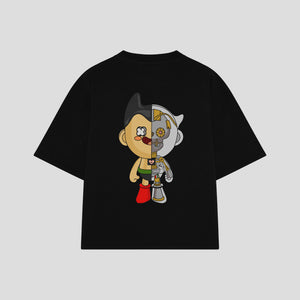 Playera streetwear premium de anime y gaming ExtraLife MX, corte boxy oversized drop shoulder heavyweight en color Deep Black y Off-White, moda urbana mexicana de culto.