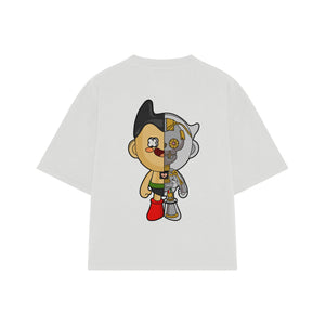Playera streetwear premium de anime y gaming ExtraLife MX, corte boxy oversized drop shoulder heavyweight en color Deep Black y Off-White, moda urbana mexicana de culto.