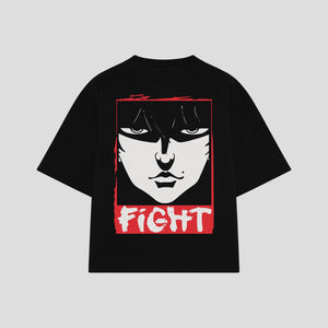 Playera streetwear premium de anime y gaming ExtraLife MX, corte boxy oversized drop shoulder heavyweight en color Deep Black y Off-White, moda urbana mexicana de culto.