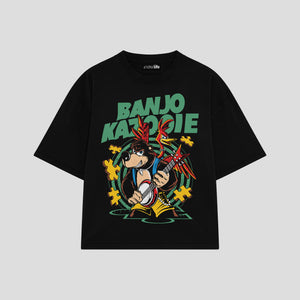 Playera streetwear premium de anime y gaming ExtraLife MX, corte boxy oversized drop shoulder heavyweight en color Deep Black y Off-White, moda urbana mexicana de culto.