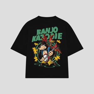 Playera streetwear premium de anime y gaming ExtraLife MX, corte boxy oversized drop shoulder heavyweight en color Deep Black y Off-White, moda urbana mexicana de culto.