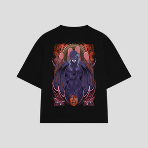 Playera streetwear premium de anime y gaming ExtraLife MX, corte boxy oversized drop shoulder heavyweight en color Deep Black y Off-White, moda urbana mexicana de culto.