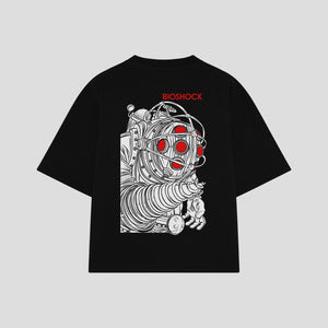 Playera streetwear premium de anime y gaming ExtraLife MX, corte boxy oversized drop shoulder heavyweight en color Deep Black y Off-White, moda urbana mexicana de culto.