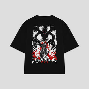 Playera streetwear premium de anime y gaming ExtraLife MX, corte boxy oversized drop shoulder heavyweight en color Deep Black y Off-White, moda urbana mexicana de culto.