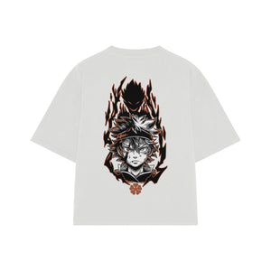 Playera streetwear premium de anime y gaming ExtraLife MX, corte boxy oversized drop shoulder heavyweight en color Deep Black y Off-White, moda urbana mexicana de culto.