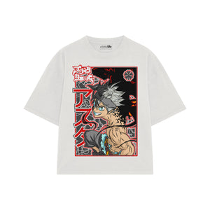 Playera streetwear premium de anime y gaming ExtraLife MX, corte boxy oversized drop shoulder heavyweight en color Deep Black y Off-White, moda urbana mexicana de culto.