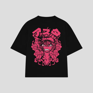 Playera streetwear premium de anime y gaming ExtraLife MX, corte boxy oversized drop shoulder heavyweight en color Deep Black y Off-White, moda urbana mexicana de culto.