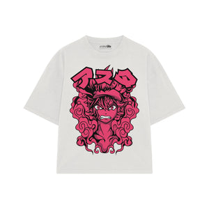 Playera streetwear premium de anime y gaming ExtraLife MX, corte boxy oversized drop shoulder heavyweight en color Deep Black y Off-White, moda urbana mexicana de culto.