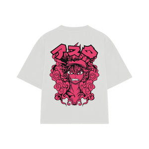 Playera streetwear premium de anime y gaming ExtraLife MX, corte boxy oversized drop shoulder heavyweight en color Deep Black y Off-White, moda urbana mexicana de culto.
