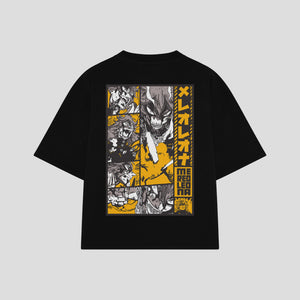 Playera streetwear premium de anime y gaming ExtraLife MX, corte boxy oversized drop shoulder heavyweight en color Deep Black y Off-White, moda urbana mexicana de culto.