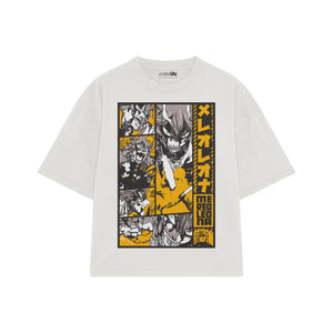 Playera streetwear premium de anime y gaming ExtraLife MX, corte boxy oversized drop shoulder heavyweight en color Deep Black y Off-White, moda urbana mexicana de culto.