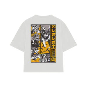 Playera streetwear premium de anime y gaming ExtraLife MX, corte boxy oversized drop shoulder heavyweight en color Deep Black y Off-White, moda urbana mexicana de culto.