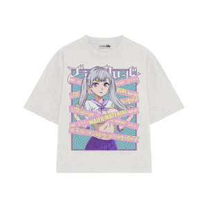 Playera streetwear premium de anime y gaming ExtraLife MX, corte boxy oversized drop shoulder heavyweight en color Deep Black y Off-White, moda urbana mexicana de culto.