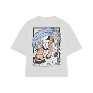Playera streetwear premium de anime y gaming ExtraLife MX, corte boxy oversized drop shoulder heavyweight en color Deep Black y Off-White, moda urbana mexicana de culto.