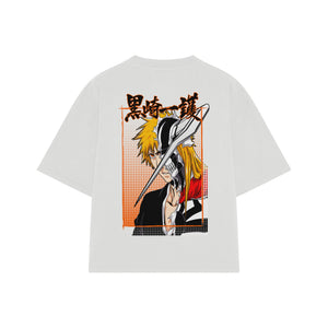 Playera streetwear premium de anime y gaming ExtraLife MX, corte boxy oversized drop shoulder heavyweight en color Deep Black y Off-White, moda urbana mexicana de culto.