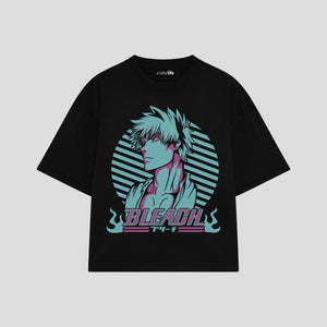 Playera streetwear premium de anime y gaming ExtraLife MX, corte boxy oversized drop shoulder heavyweight en color Deep Black y Off-White, moda urbana mexicana de culto.