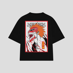 Playera streetwear premium de anime y gaming ExtraLife MX, corte boxy oversized drop shoulder heavyweight en color Deep Black y Off-White, moda urbana mexicana de culto.