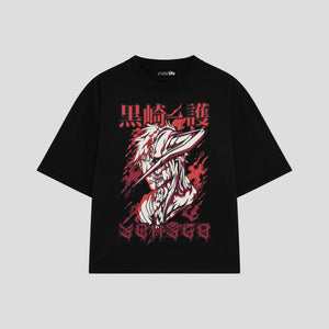 Playera streetwear premium de anime y gaming ExtraLife MX, corte boxy oversized drop shoulder heavyweight en color Deep Black y Off-White, moda urbana mexicana de culto.