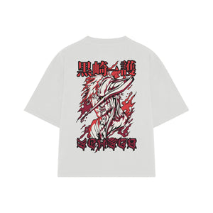 Playera streetwear premium de anime y gaming ExtraLife MX, corte boxy oversized drop shoulder heavyweight en color Deep Black y Off-White, moda urbana mexicana de culto.