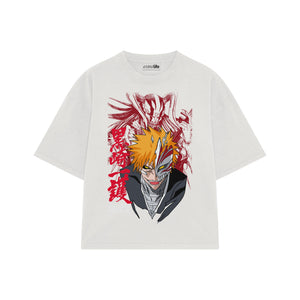 Playera streetwear premium de anime y gaming ExtraLife MX, corte boxy oversized drop shoulder heavyweight en color Deep Black y Off-White, moda urbana mexicana de culto.