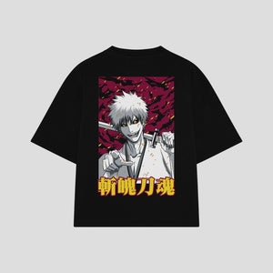 Playera streetwear premium de anime y gaming ExtraLife MX, corte boxy oversized drop shoulder heavyweight en color Deep Black y Off-White, moda urbana mexicana de culto.