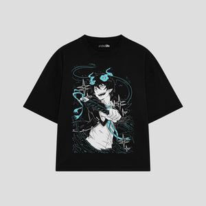 Playera streetwear premium de anime y gaming ExtraLife MX, corte boxy oversized drop shoulder heavyweight en color Deep Black y Off-White, moda urbana mexicana de culto.