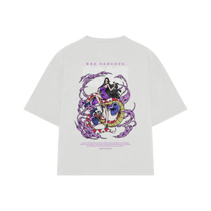 Playera streetwear premium de anime y gaming ExtraLife MX, corte boxy oversized drop shoulder heavyweight en color Deep Black y Off-White, moda urbana mexicana de culto.
