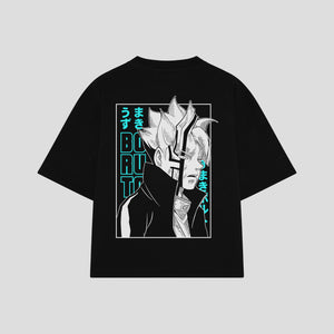 Playera streetwear premium de anime y gaming ExtraLife MX, corte boxy oversized drop shoulder heavyweight en color Deep Black y Off-White, moda urbana mexicana de culto.