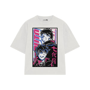Playera streetwear premium de anime y gaming ExtraLife MX, corte boxy oversized drop shoulder heavyweight en color Deep Black y Off-White, moda urbana mexicana de culto.