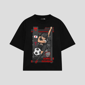 Playera streetwear premium de anime y gaming ExtraLife MX, corte boxy oversized drop shoulder heavyweight en color Deep Black y Off-White, moda urbana mexicana de culto.
