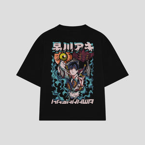 Playera streetwear premium de anime y gaming ExtraLife MX, corte boxy oversized drop shoulder heavyweight en color Deep Black y Off-White, moda urbana mexicana de culto.