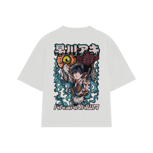 Playera streetwear premium de anime y gaming ExtraLife MX, corte boxy oversized drop shoulder heavyweight en color Deep Black y Off-White, moda urbana mexicana de culto.