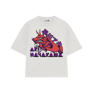 Playera streetwear premium de anime y gaming ExtraLife MX, corte boxy oversized drop shoulder heavyweight en color Deep Black y Off-White, moda urbana mexicana de culto.