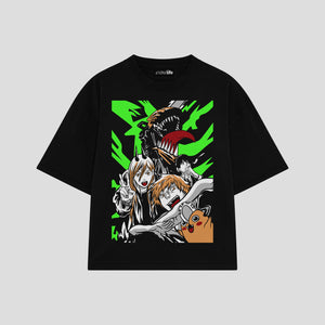 Playera streetwear premium de anime y gaming ExtraLife MX, corte boxy oversized drop shoulder heavyweight en color Deep Black y Off-White, moda urbana mexicana de culto.