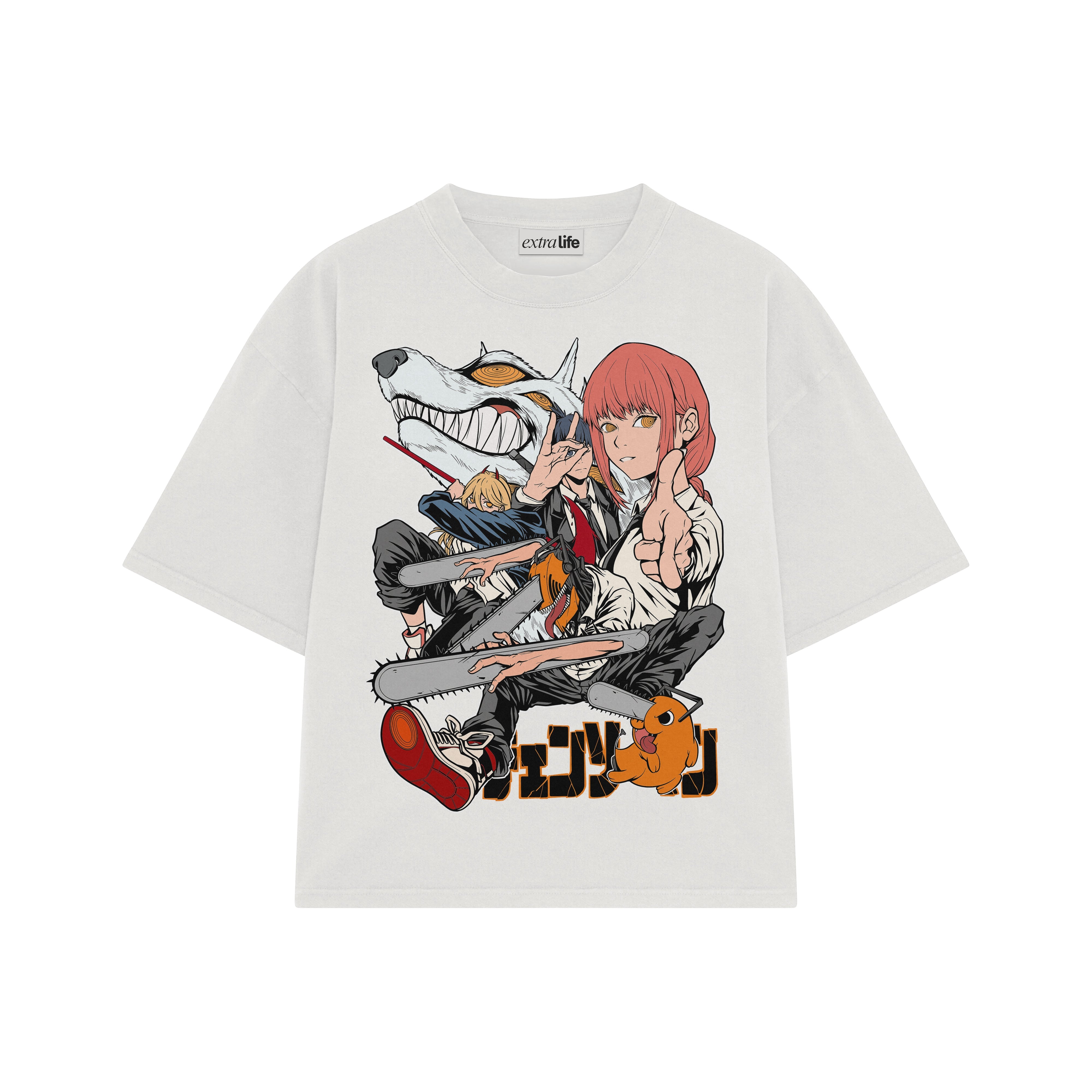 Playera streetwear premium de anime y gaming ExtraLife MX, corte boxy oversized drop shoulder heavyweight en color Deep Black y Off-White, moda urbana mexicana de culto.
